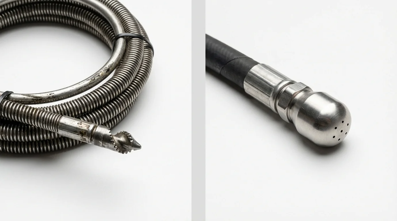 Drain snake cable and hydro jetting nozzle used for drain cleaning in Warrenton, NC