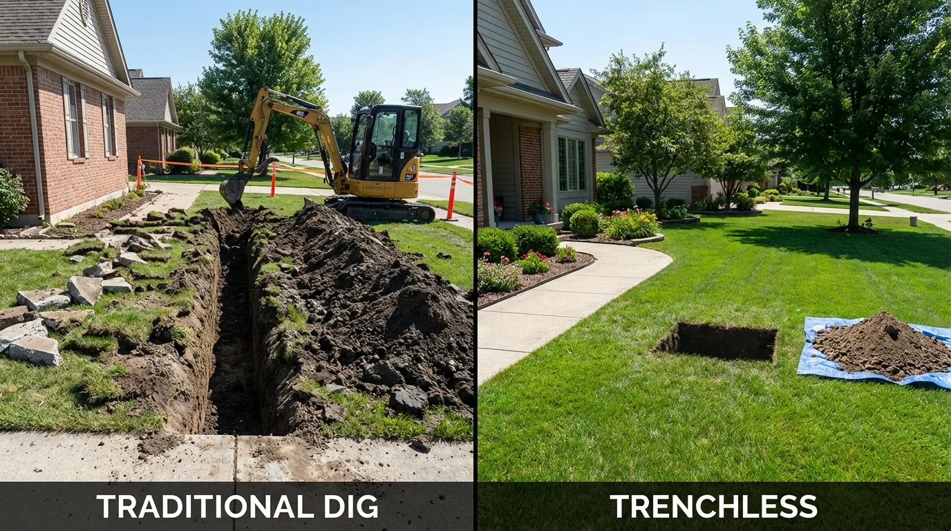 Trenchless sewer repair with minimal yard damage versus traditional excavation in Warrenton, NC